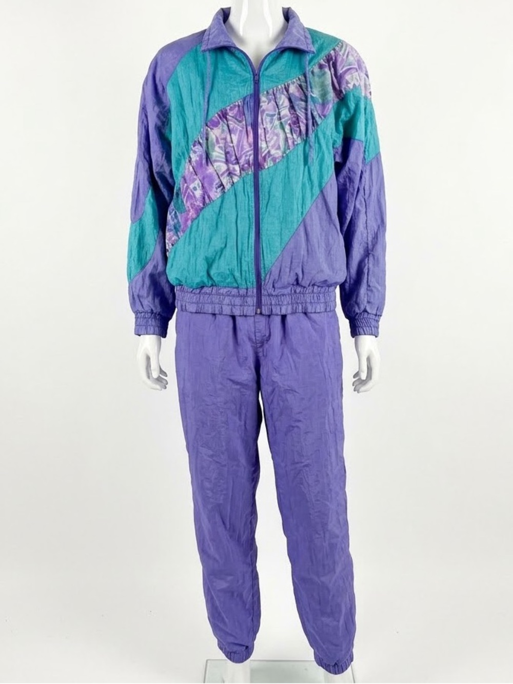 Vintage Second Wind Purple & Teal Colorblock Windbreaker Jacket and Joggers L-XL